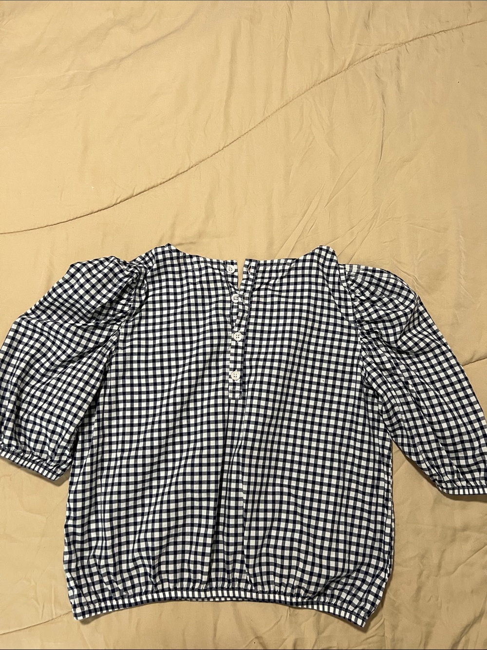 Nation LTD Navy and White Gingham Puff-Sleeve Blouse - Picture 3 of 4